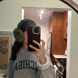 Anthropologie Velvet Fuzzy Olive Earmuffs